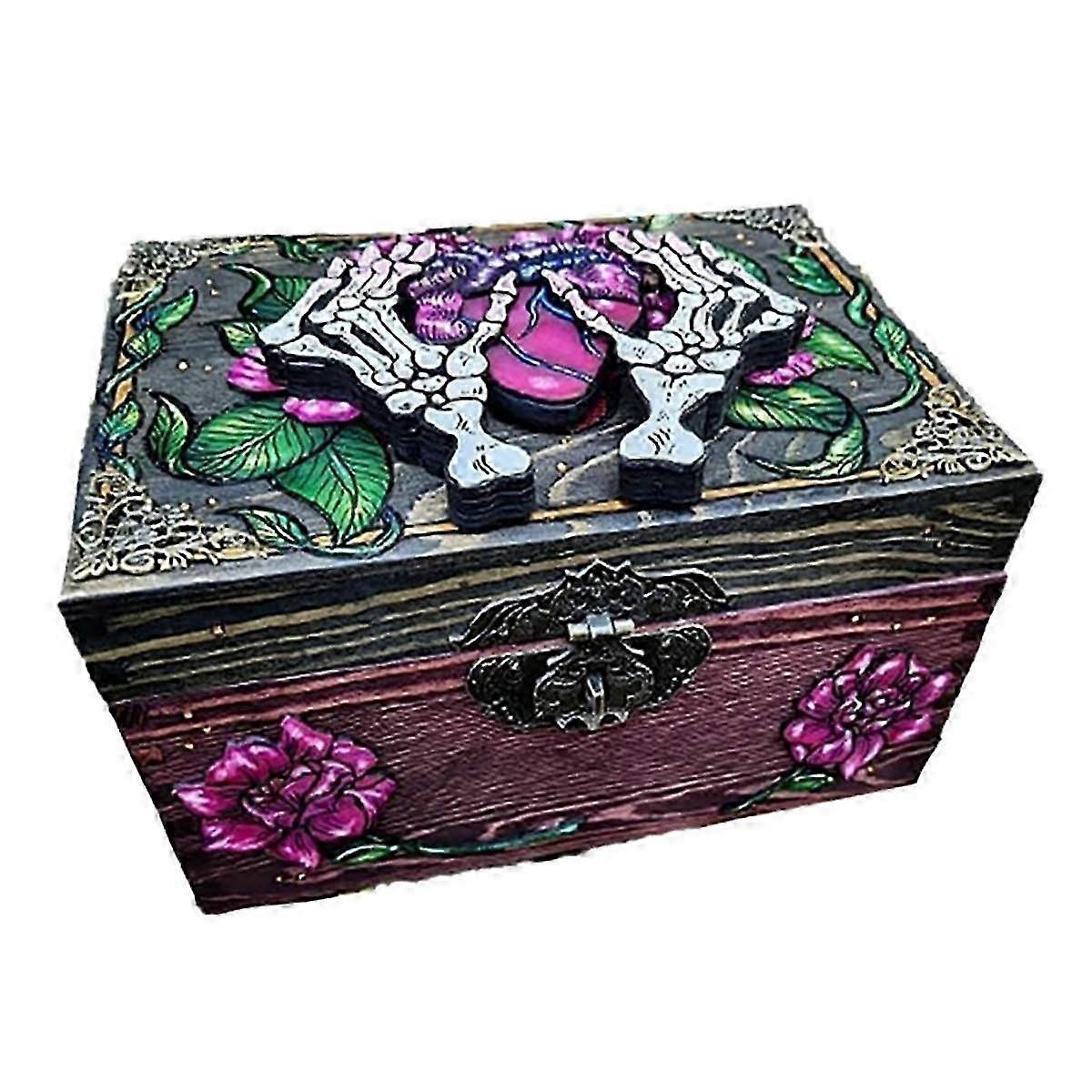 convient pour la boîte à clés cachée Skull Art, la petite boîte en bois décorative, le compartiment de rangement caché Boîte à bijoux Boîte à bijoux-FO SHAN RAN WANG