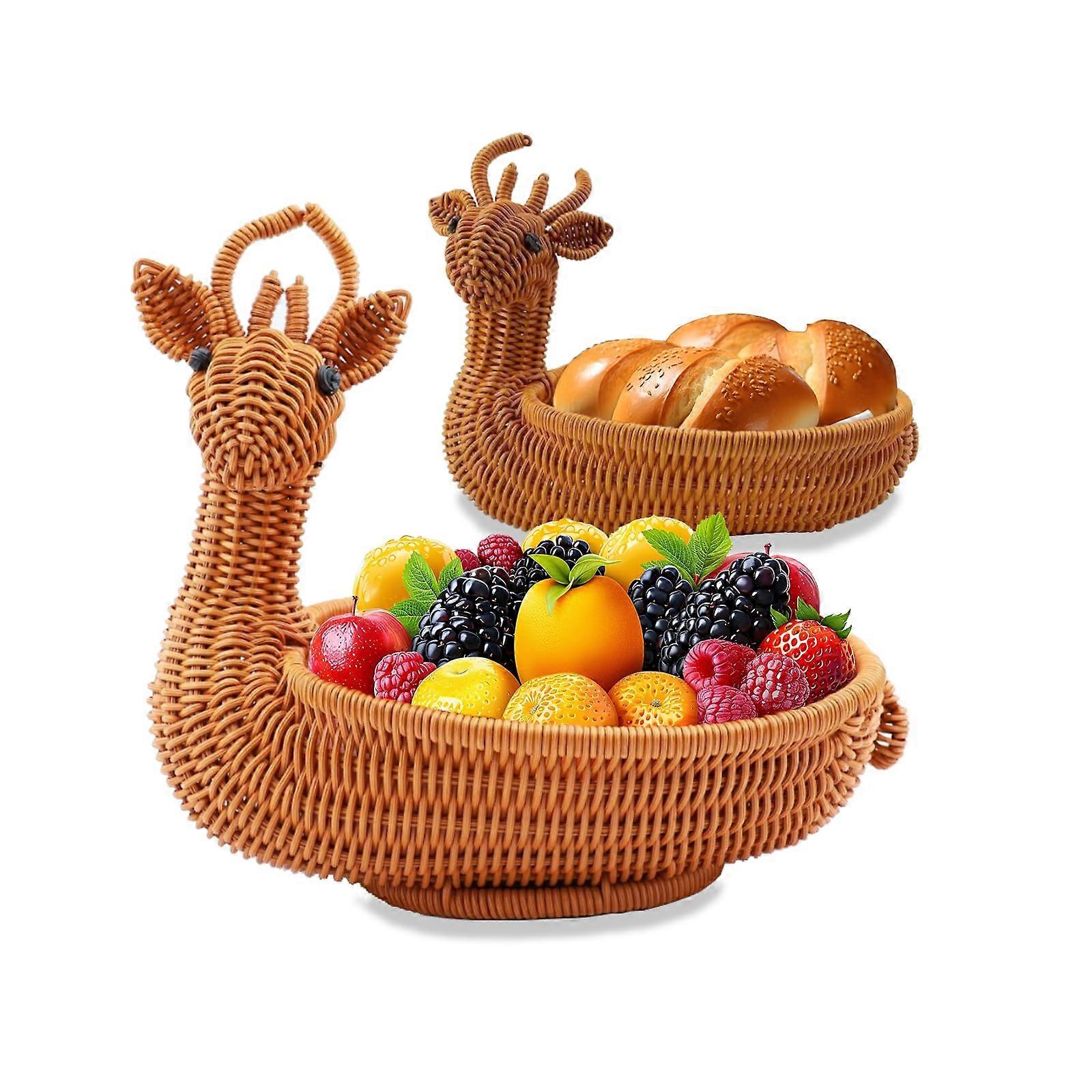 Handwoven Plastic Fruit Basket Set, Imitation Rattan Storage Bowls for Fruits, Vegetables, and Bread - 2-Pack