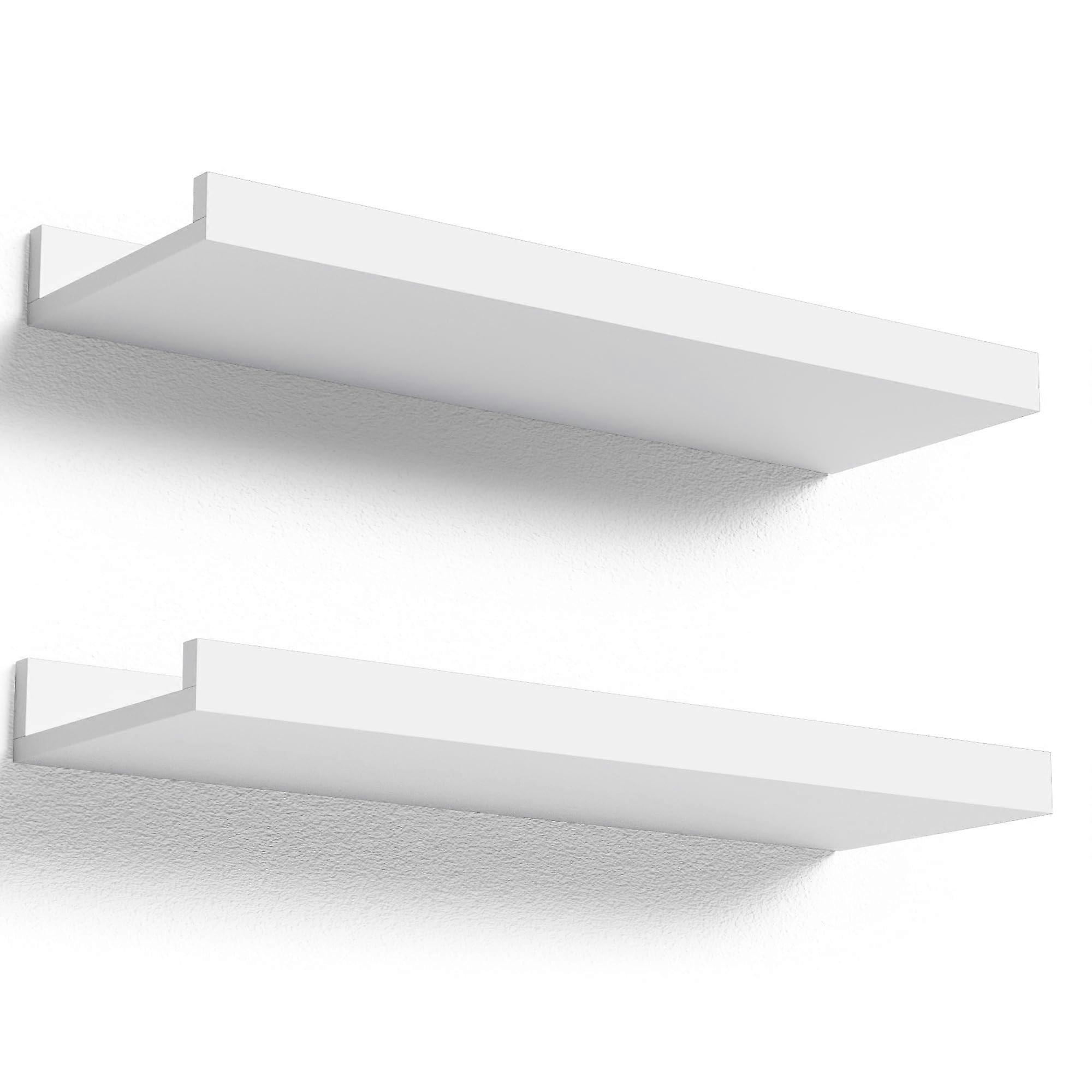 2 Set Modern White Floating Shelves for Bedroom Wall Storage