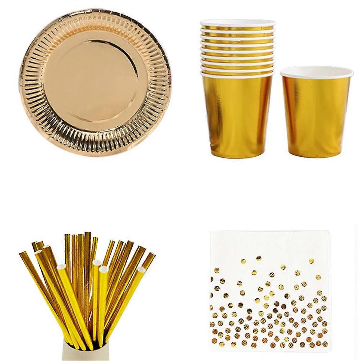Gold Party Einweggeschirr Set Pappteller Becher Servietten