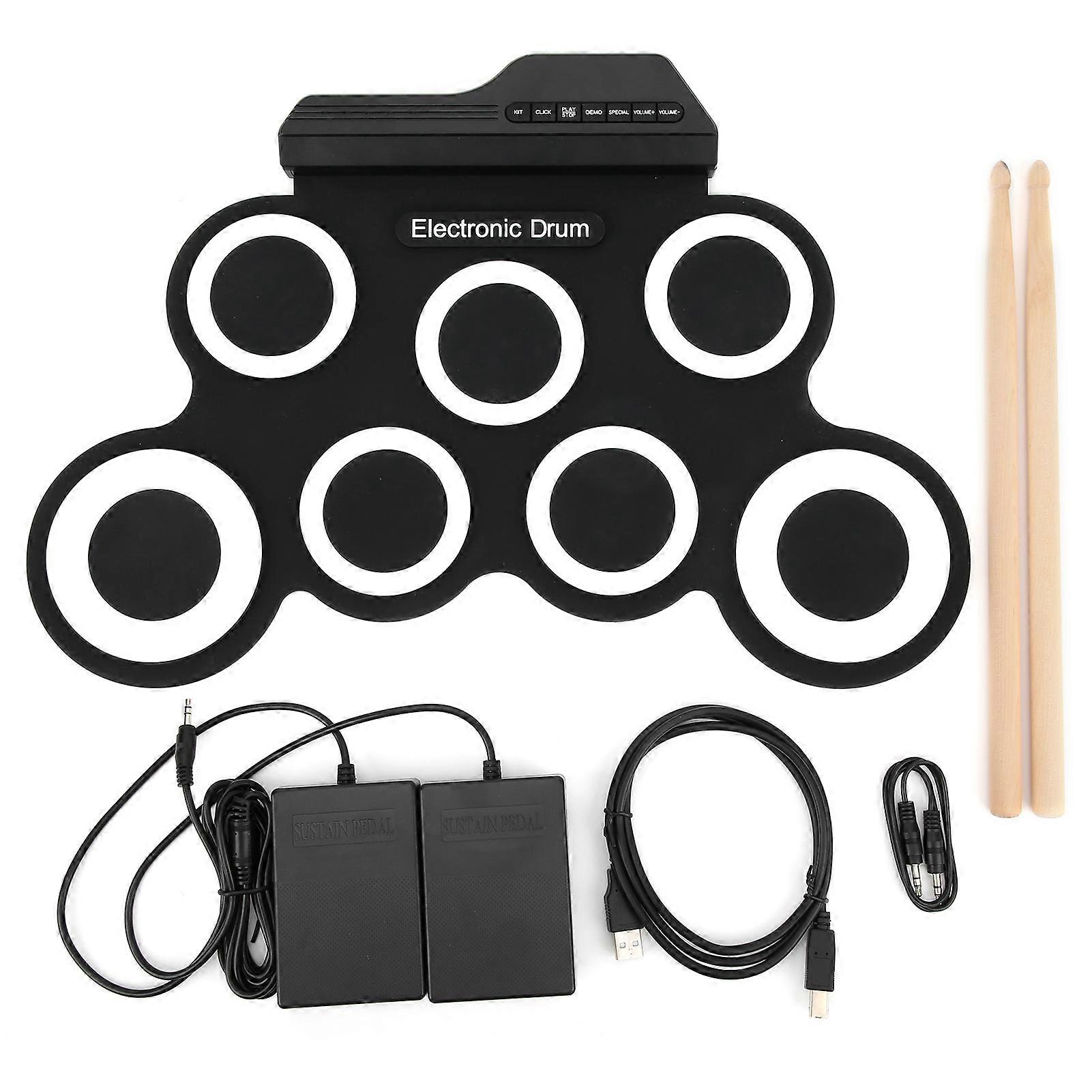 Electronic Drum Pad Kit with Built-in Speaker, Foldable and Roll-up Silicone Percussion Mat