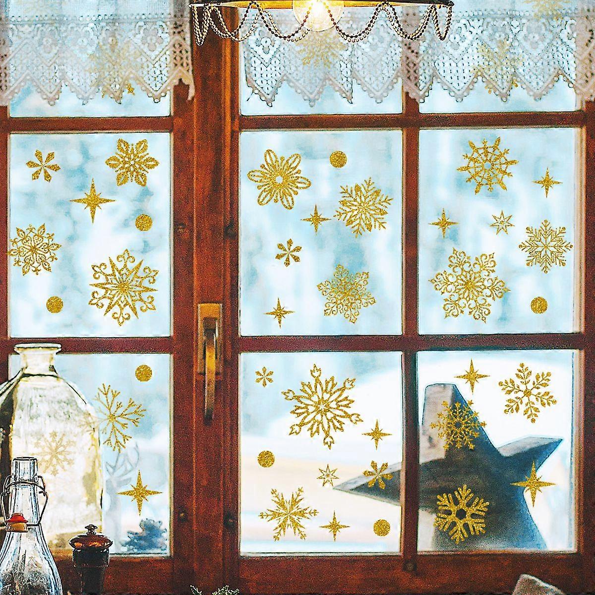 Window Stickers - 3 Stunning Decorative Static Clings in Golden Snowflake Design to Prevent Birds from Colliding in Your Windows