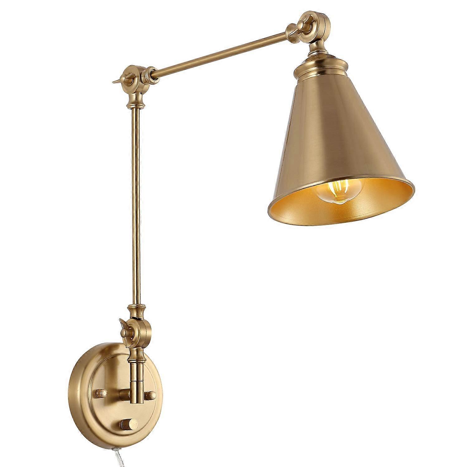 Vintage Adjustable Swing Arm Wall Lamp - Foldable Gold Industrial Wall Sconce with Plugin Cord, Adjustable Angle, and Stunning Design