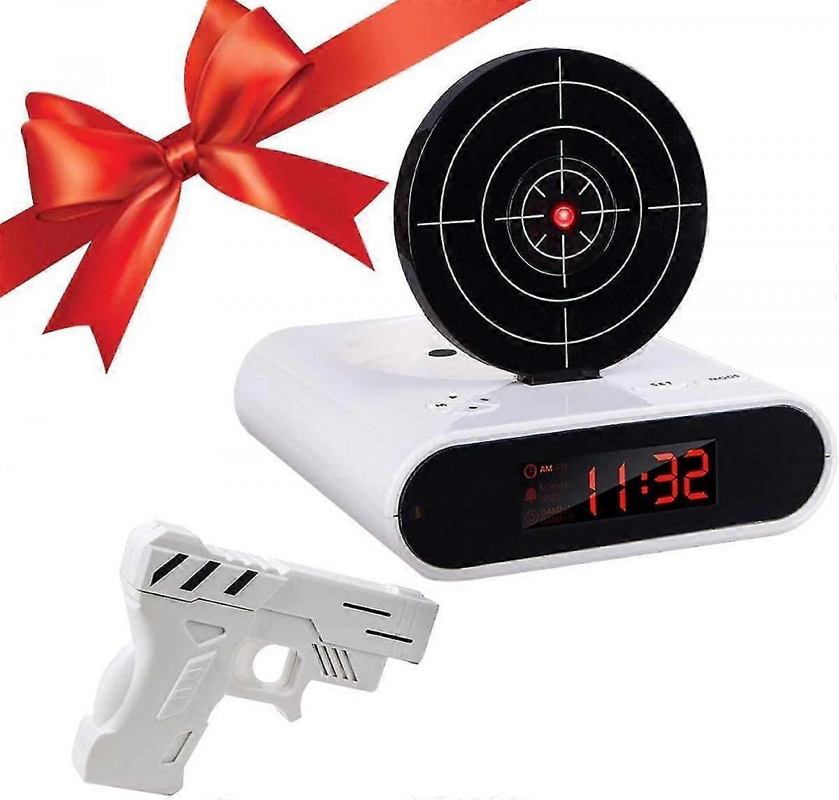 Target Wake-Up Alarm Clock with Infrared Shooting Game for Boys and Girls, 12-Hour Digital Display, White