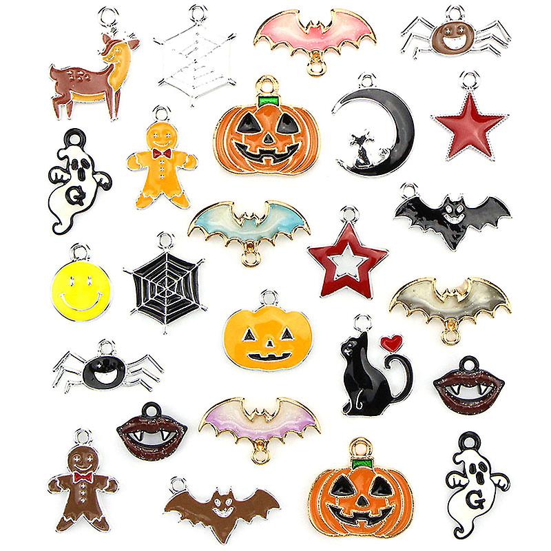 25pcs/set Enamel Mixed Halloween Series Charms Pendant Diyjewelry Making Crafts