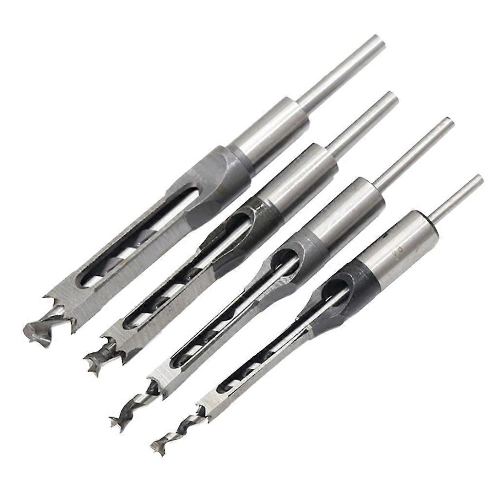 Set of 4 Square Hole Drill Bit,Woodworking Hole Saw Mortising Chisel Drill Bit