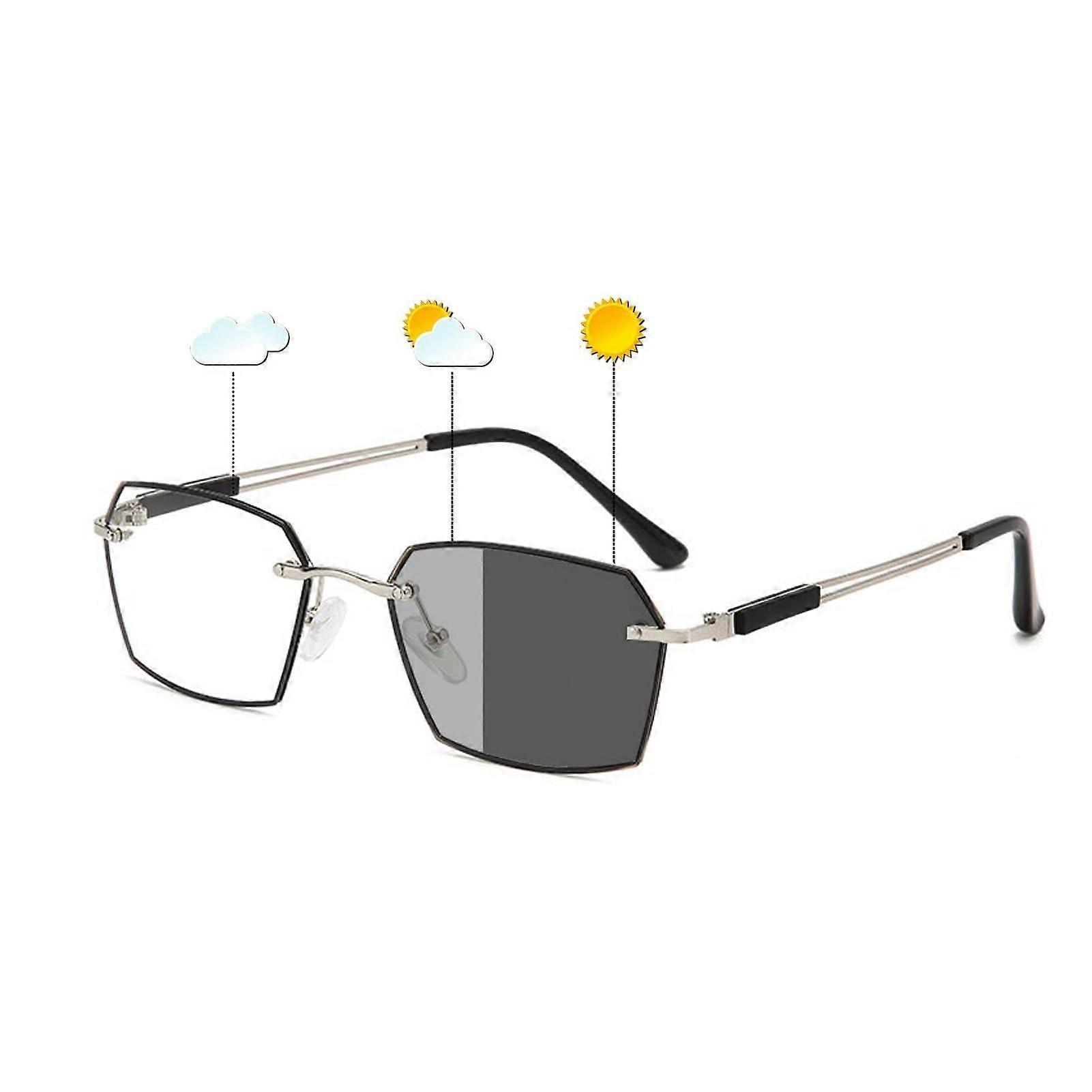 Photochromic Blue Light Blocking Reading Glasses for Men, Rimless UV Protection Computer Readers, Stylish Eyewear