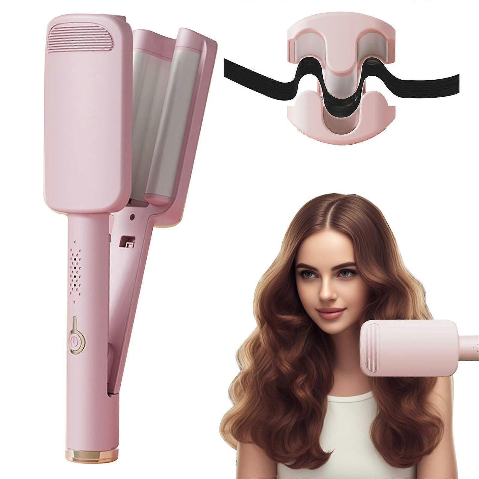 Wave Curling Iron, 4 Temp Crimper, Fast Heating Wand with 3 Ceramic Barrels (Pink)
