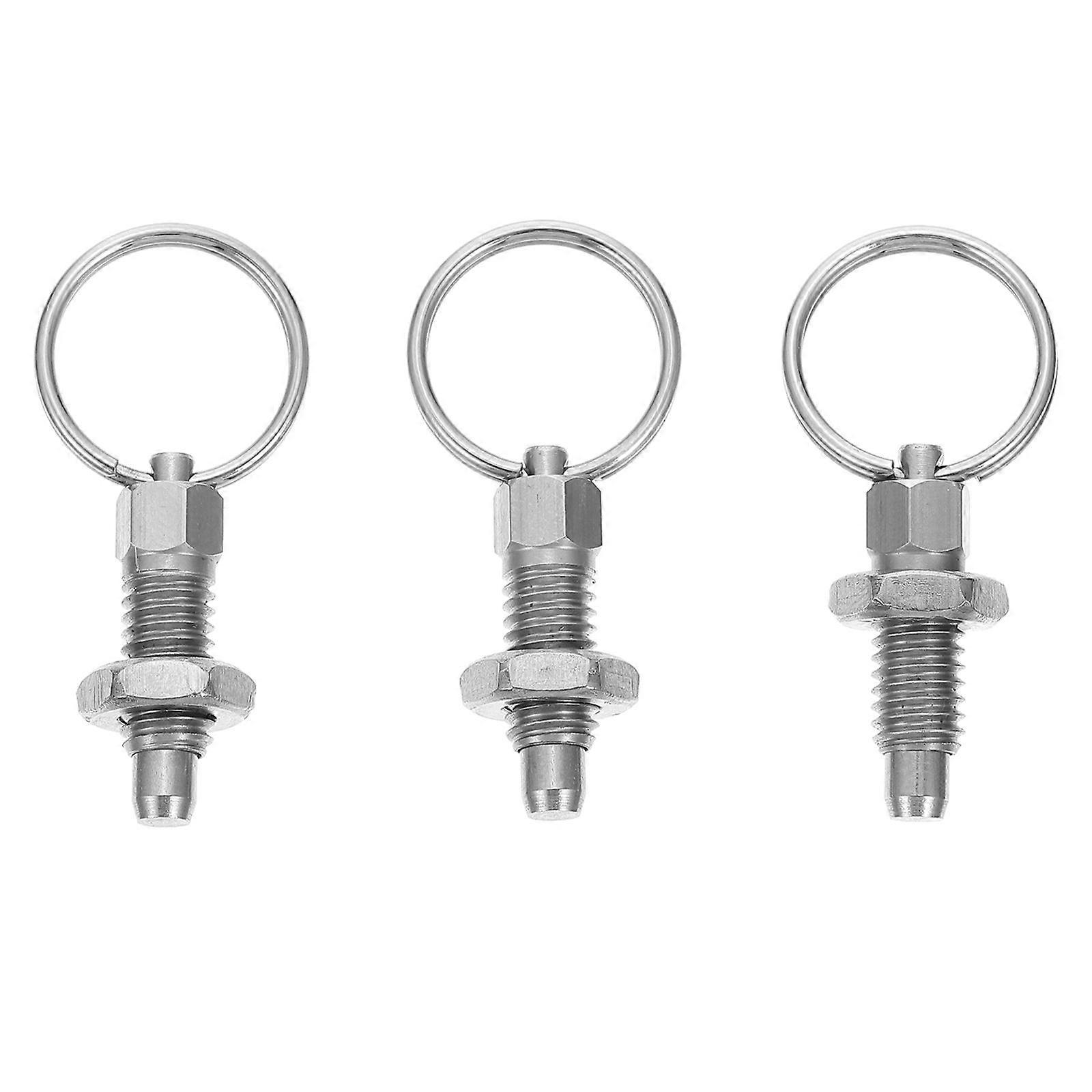 3pcs Stainless Steel Retractable Spring Plungers with Pull Rings (Silver)
