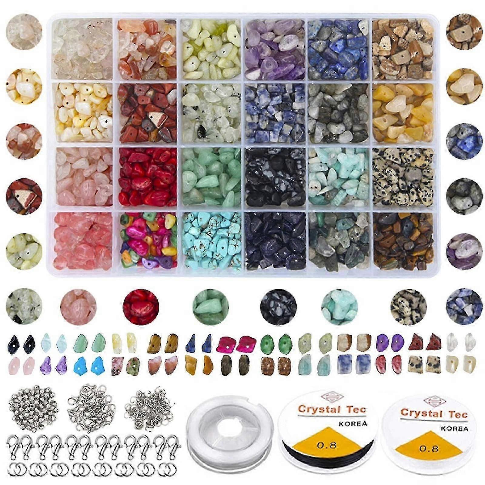 24 Type Natural Gemstone Beads Irregular Stone Beads 4-8 Mm Energy Stone Crafts (multicoloured) - Ya01