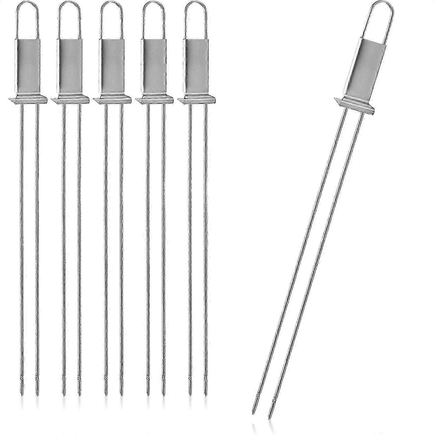 6x premium barbecue skewers with handle, double barbecue skewer made of 430 stainless steel, kebab skewers with double tines