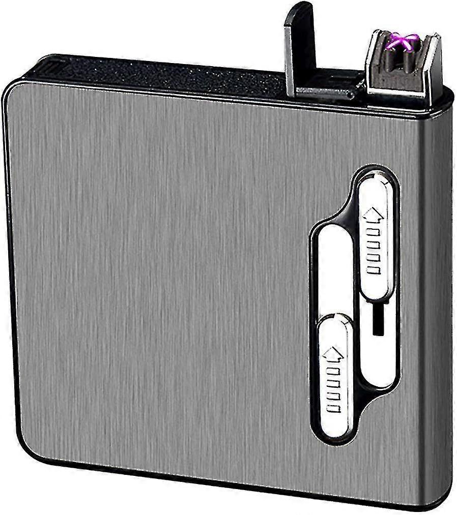 Cigarette Case with Rechargeable Dual Arc Lighter, Black