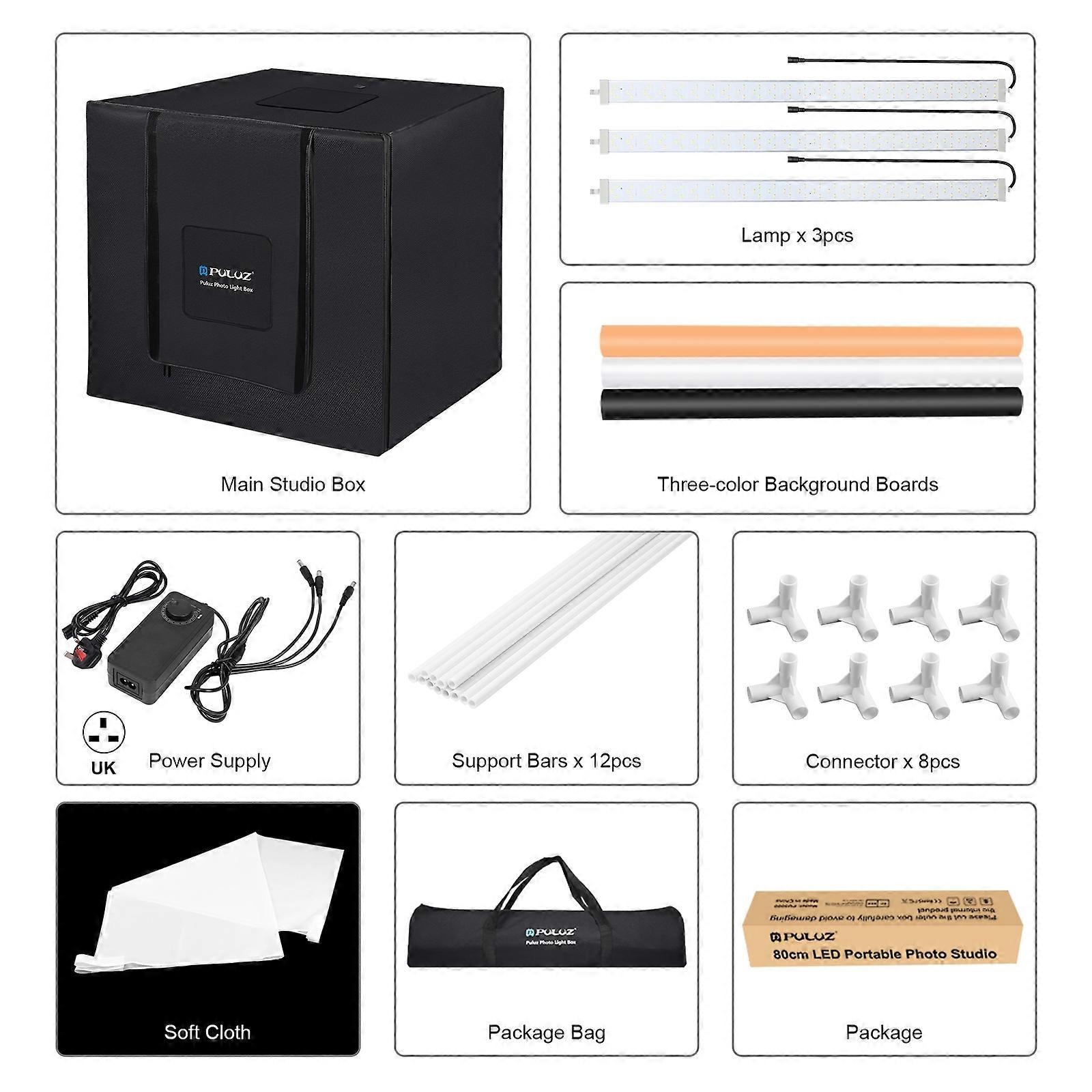PU5083 80x80x80cm Tenda de luz LED dobrável 90W com 3 cenários