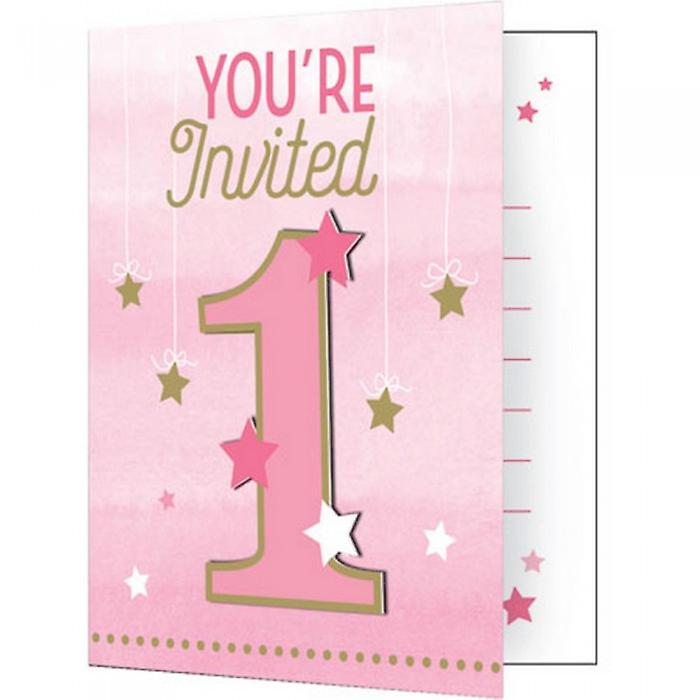 Creative Converting One Little Star Girl Pink/Gold Invitation Cards (Pack of 8)