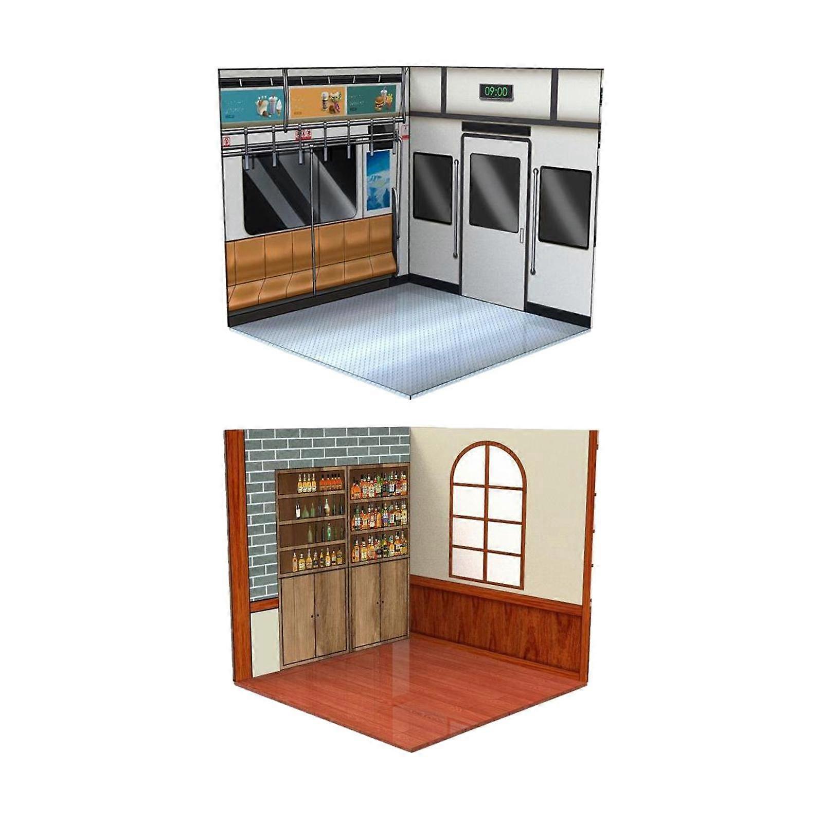 2pcs 1:12 Scale Action Figures Backdrop Dolls Organizer Display Collection