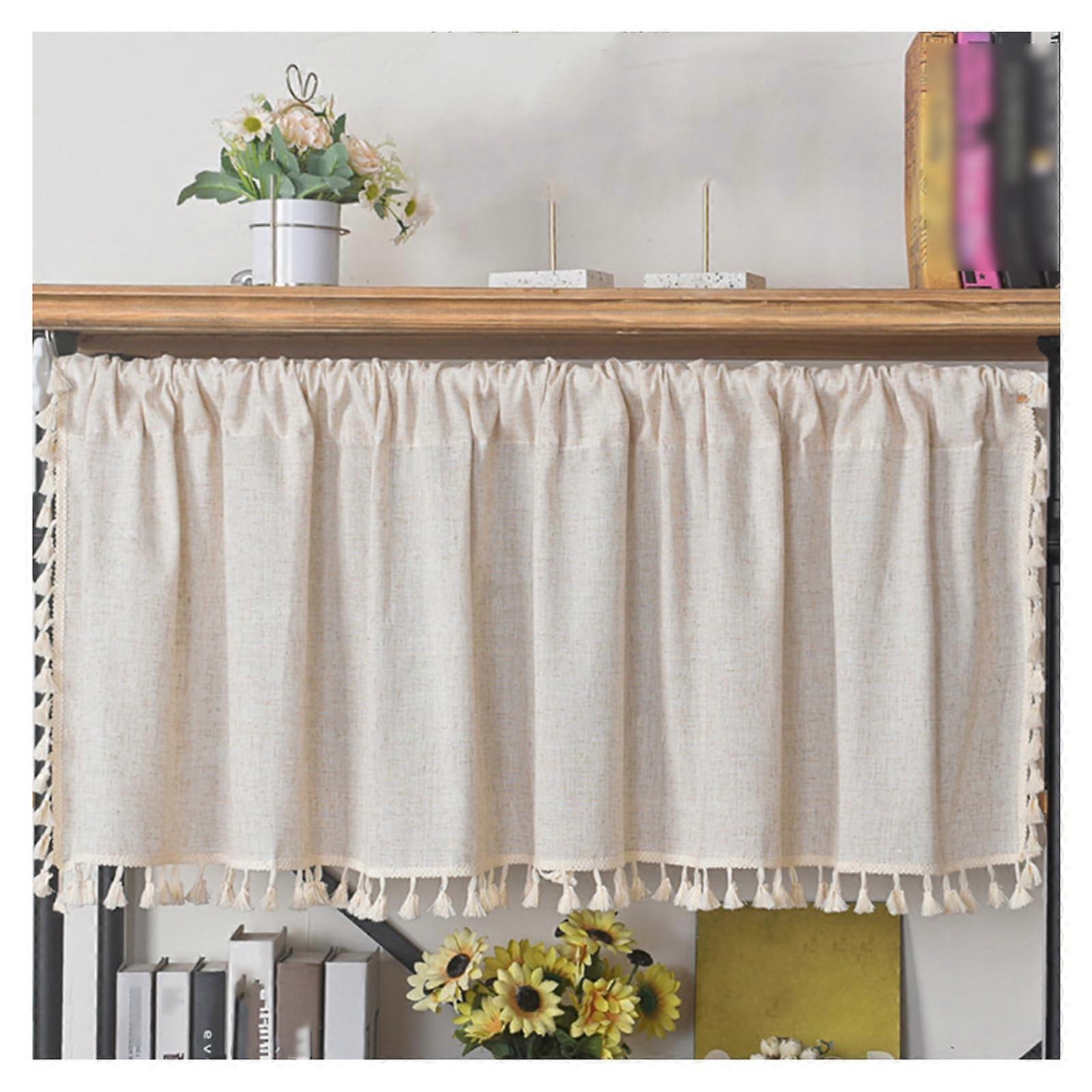 1 piece solid color panel curtain, country style rod pocket panel curta semitransparent light filtering (beige, 150x92cm)