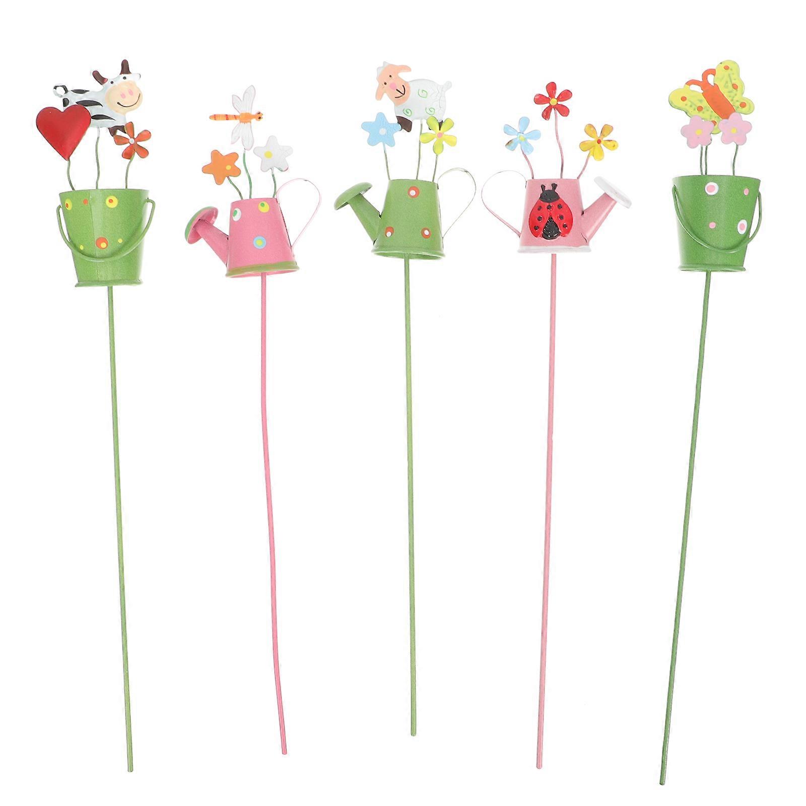 Garden Stake Picks 5Pcs Assorted Shapes Iron Flower Pot Picks