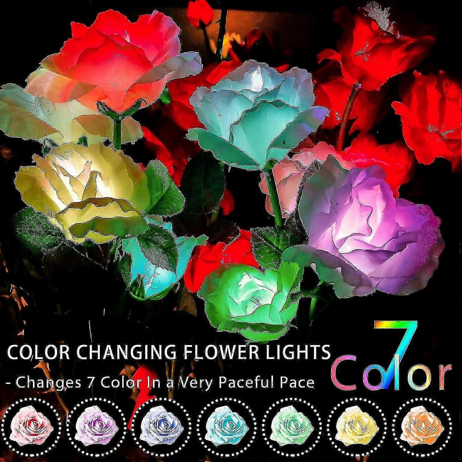 最新バージョンのソーラーヤードライト - 屋外の装飾のための7色変更ローズライト、リアリズムと庭を強化するための拡大ソーラーパネル