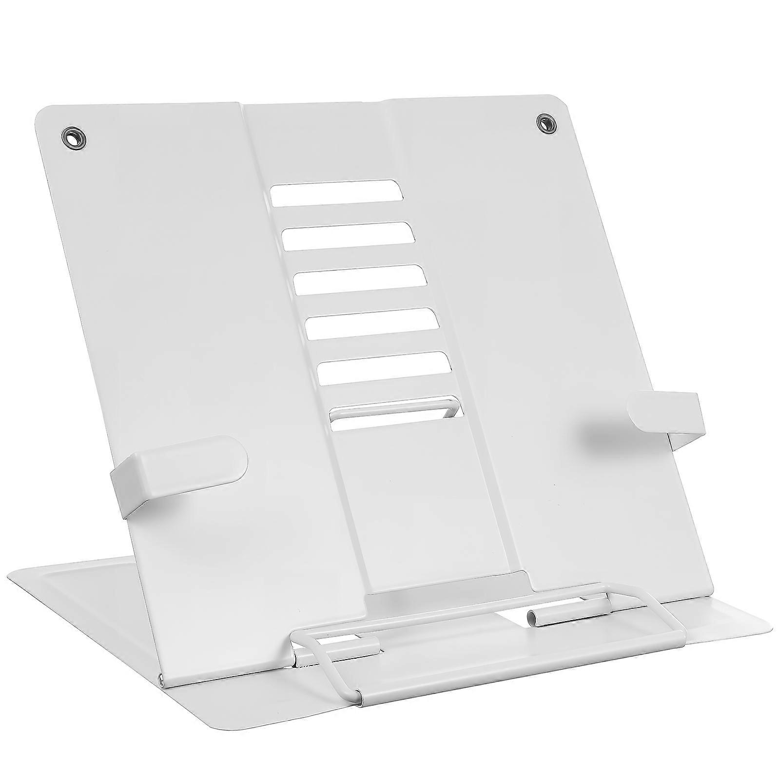 Ergonomic Adjustable Book Holder Stand for Reading, Textbooks, Cookbooks, Laptops, and Tablets – White Multi Purpose Desk Rack