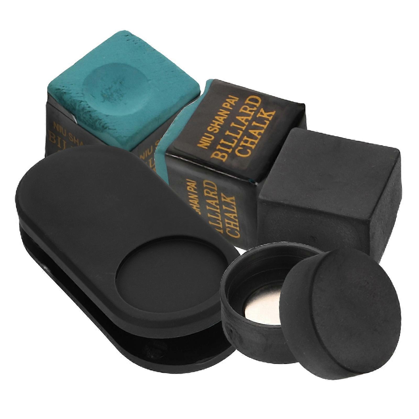 Cue Chalk Box Holder Billiard Accessories Portability Square Shape Black Color 1Set