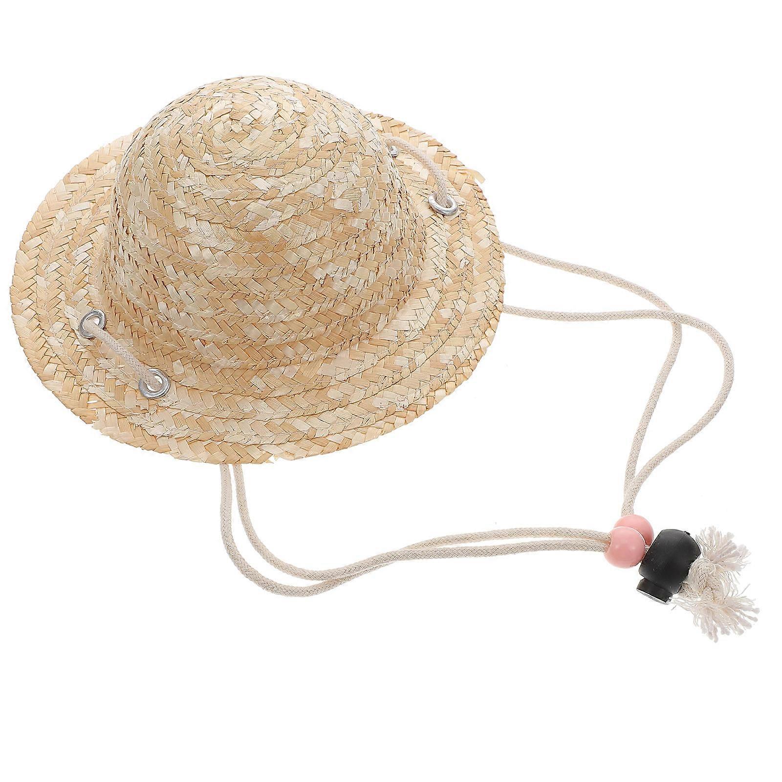 Mini Straw Hat Decorative Accessory for Children Khaki Color Straw Weaving Material 14.00X14.00X6.00CM 1Set