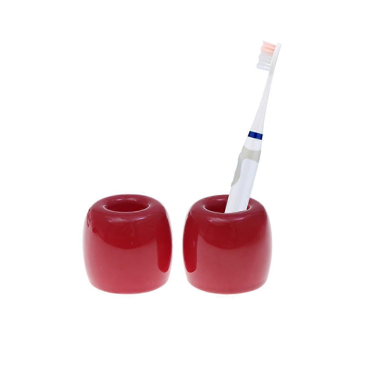 Decorative Ceramic Toothbrush Rack Creative Design for Countertop Placement Red 1.6X1.6X1.8Inch 2Pcs