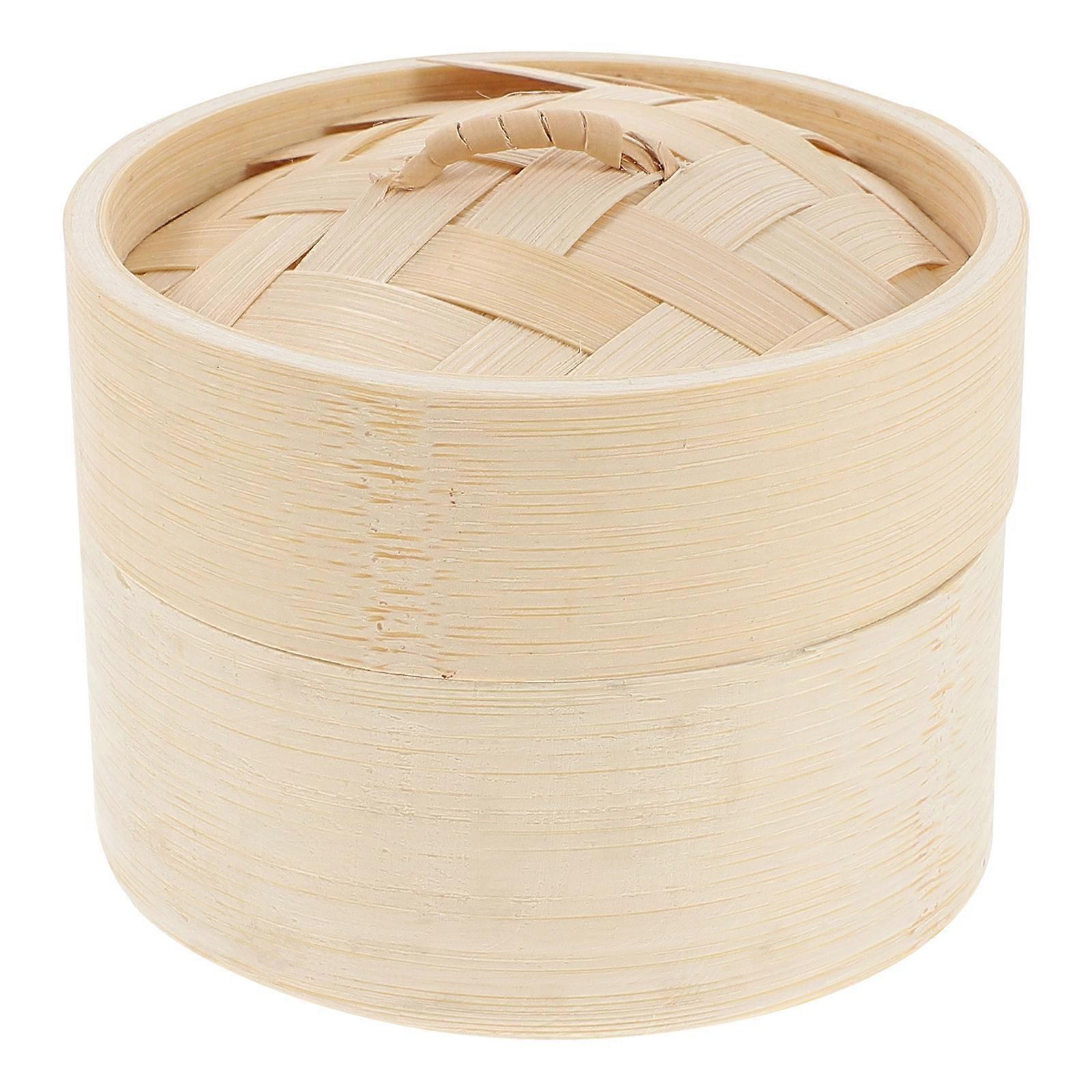 Food Steamer Bamboo Steamer For Cooking Household Users Steaming High Temperature Resistance Round Shape Covered Design Light Yellow 10X10X7CM 1 Set