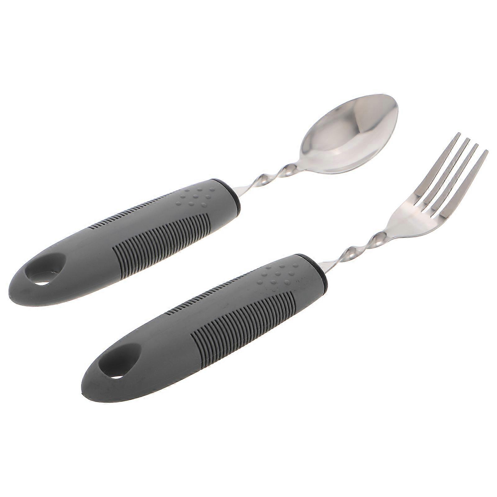 Stainless Steel Adaptive Cutlery Set with for Elderly and Disabled Adults – Weighted, Bendable Fork and Spoon for Tremor Stability and Comfortable