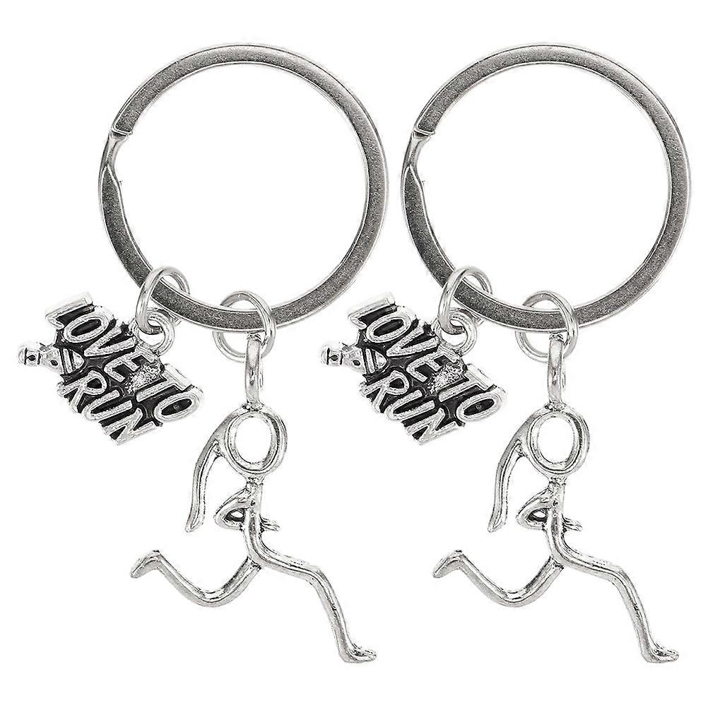 Marathon Running Keychain 2Pcs Silver Durable Alloy Zinc Alloy Car Pendant for Home