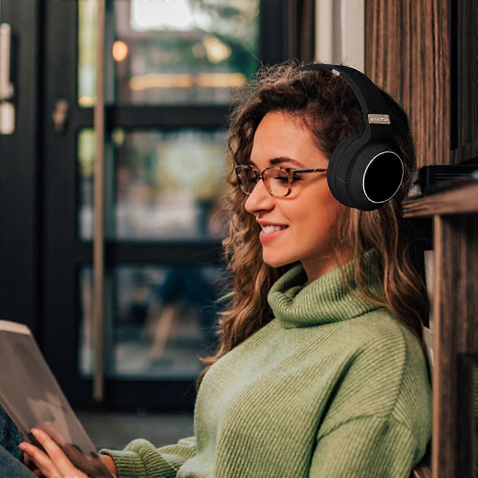 Head-Mounted Folding Wireless Head-Mounted Bluetooth Headset Metal Chip Bluetooth FM Pluggable Card Black