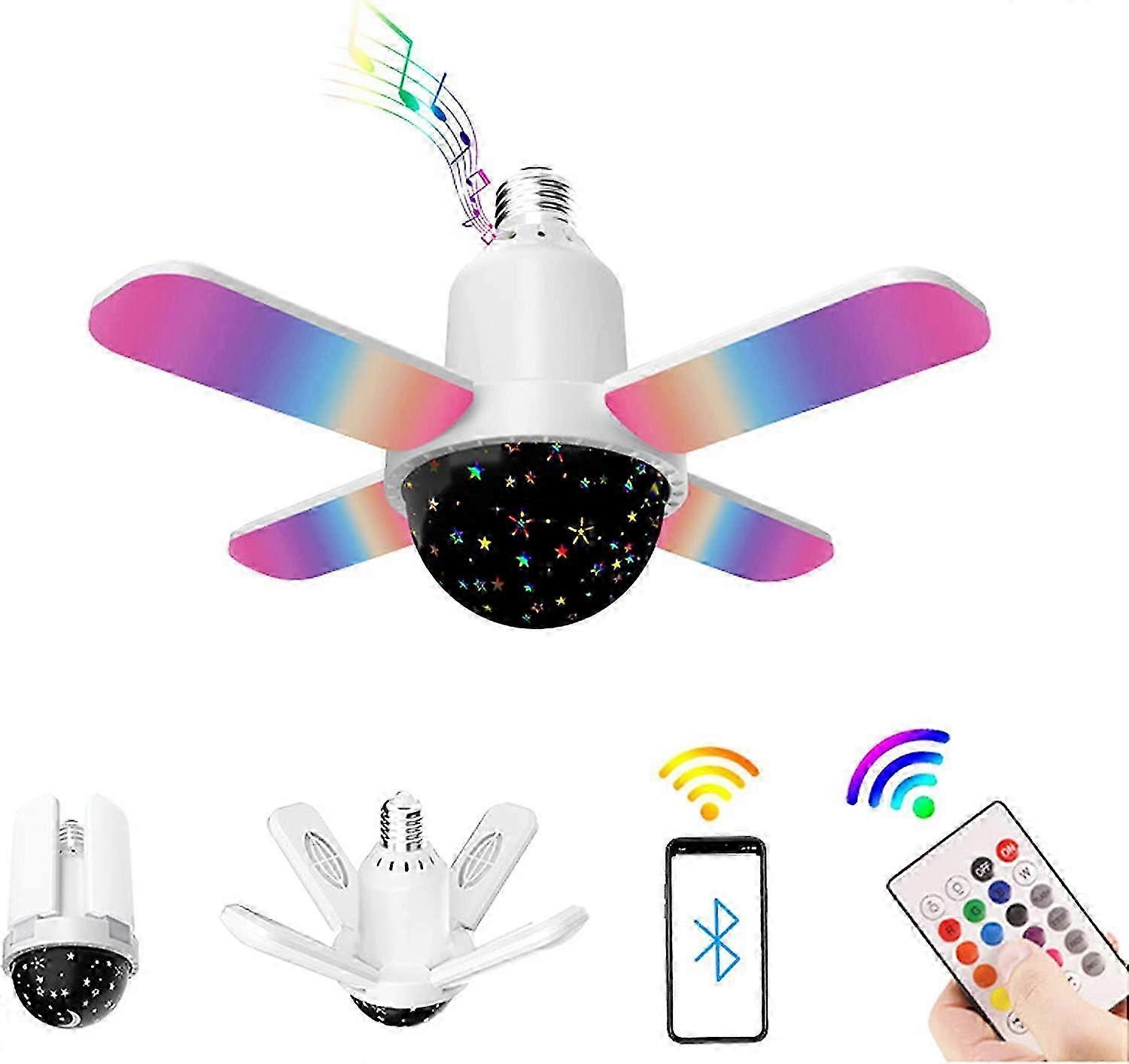 Dimmable RGB Color LED Light Bulb with E27 Base and Remote Control, APP Color Control, 4 Lighting Modes Mini Music Bulbs with Bluetooth Spea