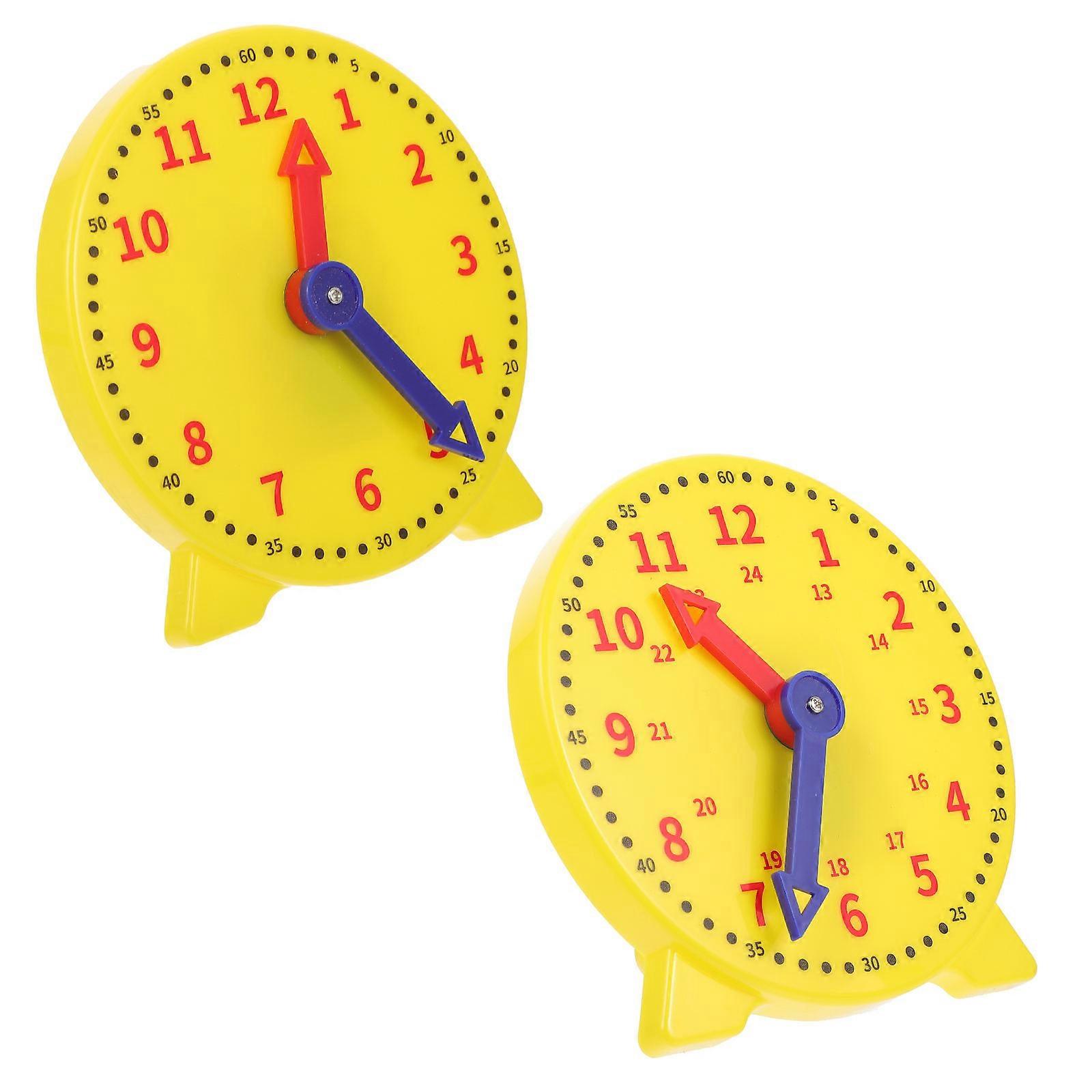 Teaching Clock for School Use Assorted Color Plastic Help Kids Learn Time 2 Pcs