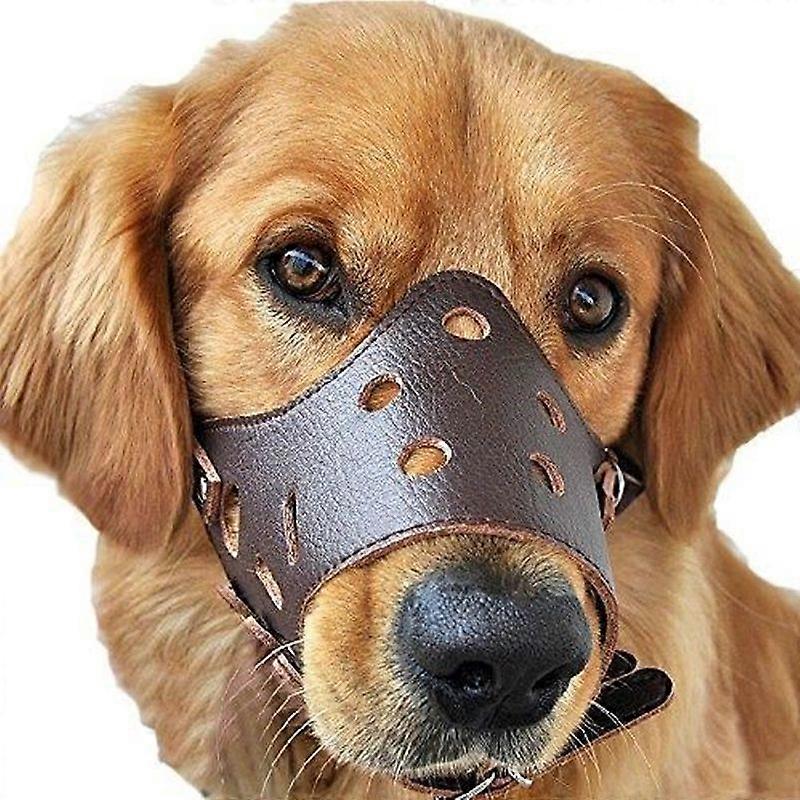 Size L Anti Barking Adjustable Leather Dog Muzzle Bark Control Anti Bite Muzzle for Large Medium Dogs