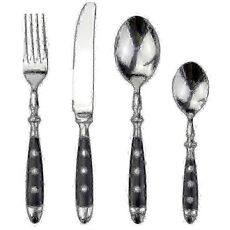 Elegant Resin Rivets Handle Style Stainless Steel Western Cutlery 4-In-1 Set Delicate Utensils Dinnerware For Home