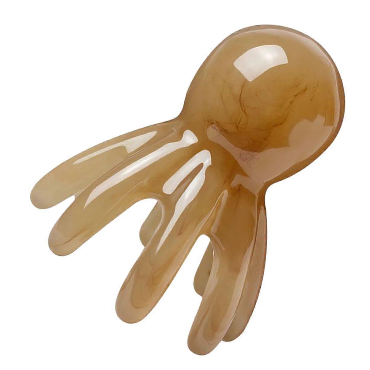 Resin Octopus Massage Comb Scalp Massager with Claw Design for Relaxation and Hair Health, Portable Light Brown Device
