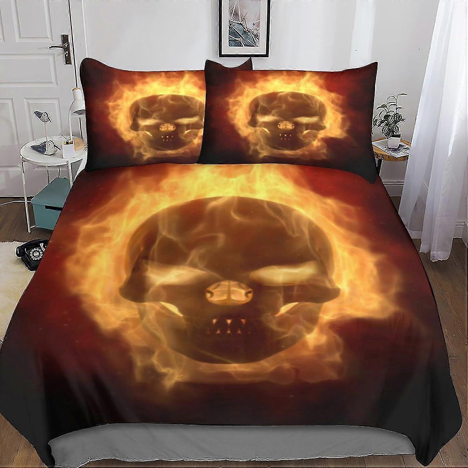 3D Printed Skulls Duvet Cover Set Artistic Aesthetics Bedding Set, Soft Microfiber, 2 Pillowcases, Hidden Zip