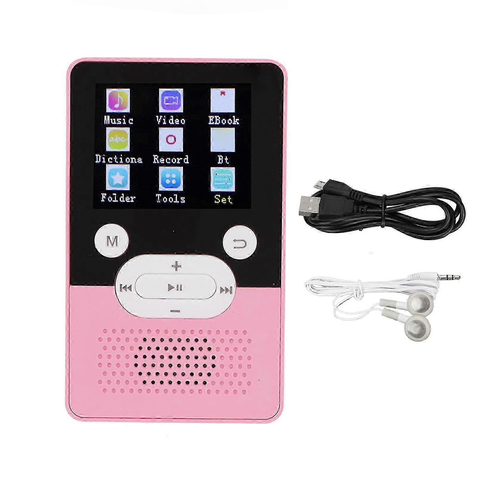 MP4 Player with 1.8 Inch Color Screen, Lossless Sound, Bluetooth 4.2, Supports Memory Card Expansion, Pink, 4GB
