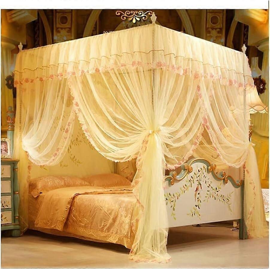 European luxury mosquito net, summer bed canopy for bedroom with metal bracket (180x200cm)