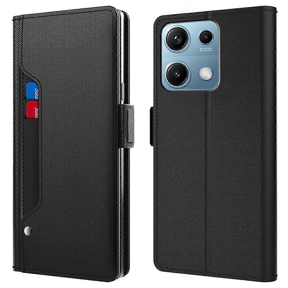 ل Xiaomi Redmi Note 14S 4G حالة حامل PU جلد غطاء الهاتف حامل بطاقة مرآة أسود