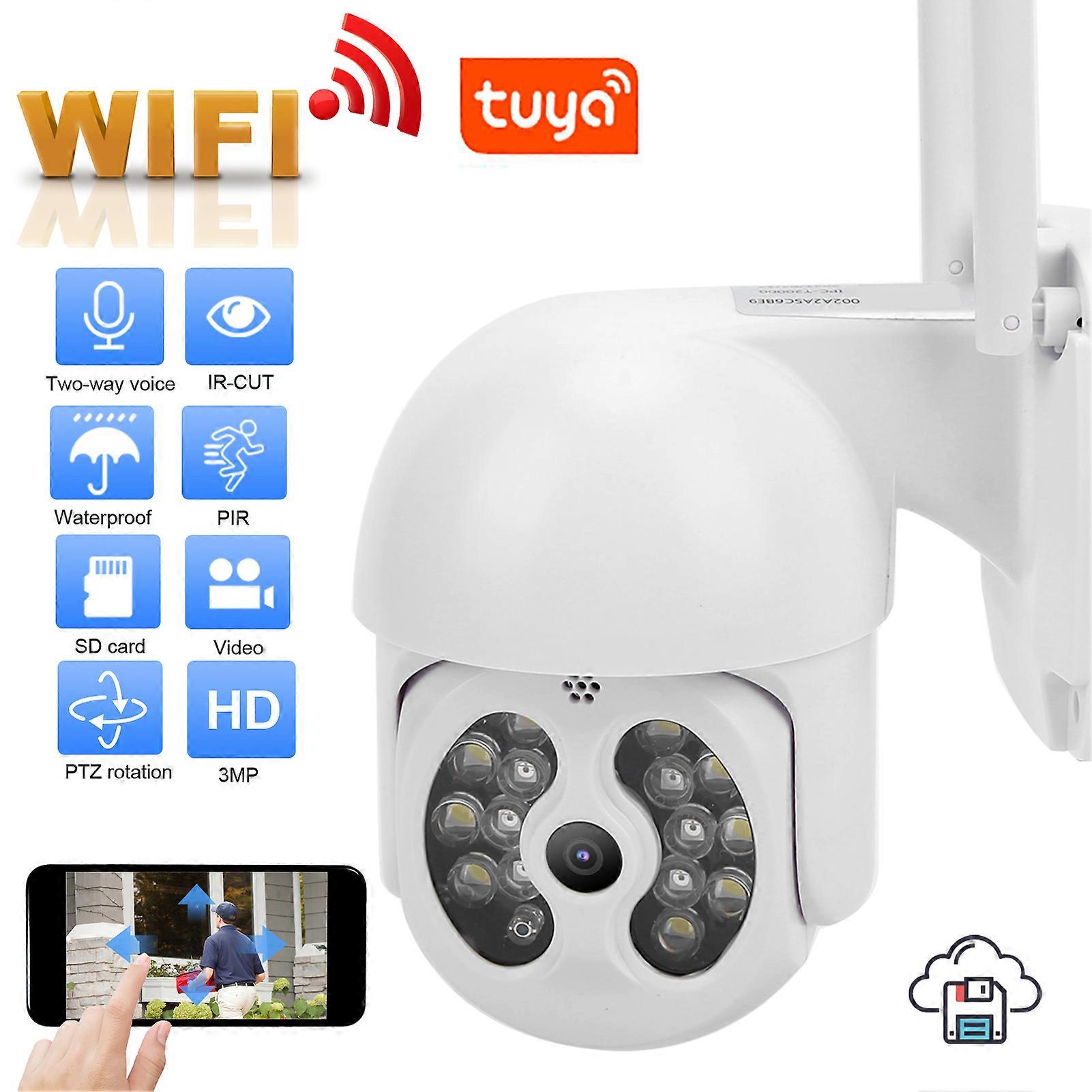3MP Outdoor Camera WiFi PTZ Motion Detection Full Color Night Vision 2 Way Talk IP65 for TUYA 100‑240VEU Plug
