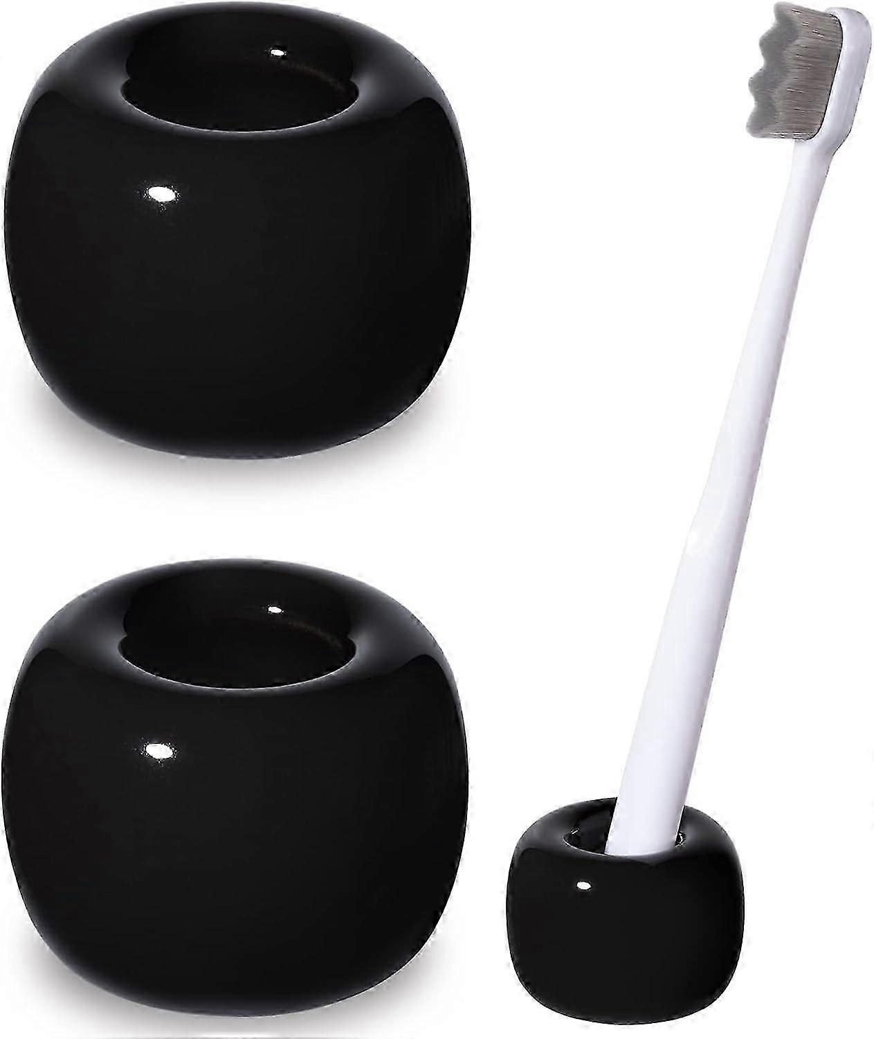 Scsyv Sleek Mini Keramik Zahnbürstenhalter Ständer für Badezimmer-Waschtisch-Arbeitsplatten, Weiß, 2er Pack