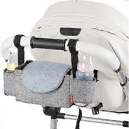 Pram Organiser Buggy Bag For Baby Essentials With 2 Stroller Cup Holders--