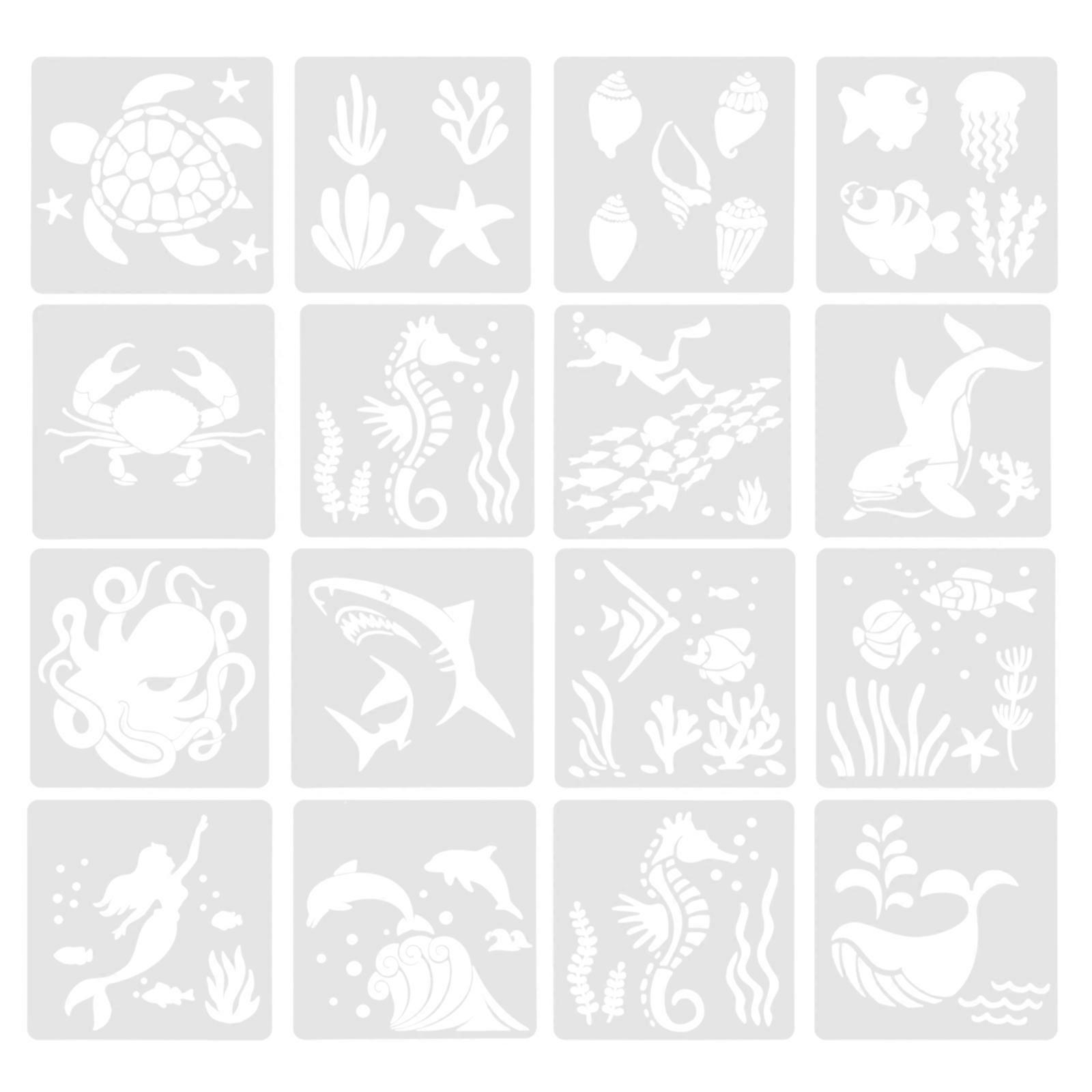 Ocean Creatures Stencils Painting Stencils For Childrens Drawing Activities 15Cm x 0.02Cm Durable 16Pcs