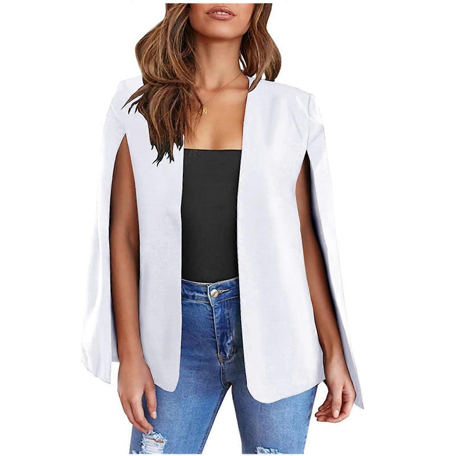 Women's Casual Plain Blazer Cape Sleeve Open Front Coat Elegant Lightweight Office Jacket White L