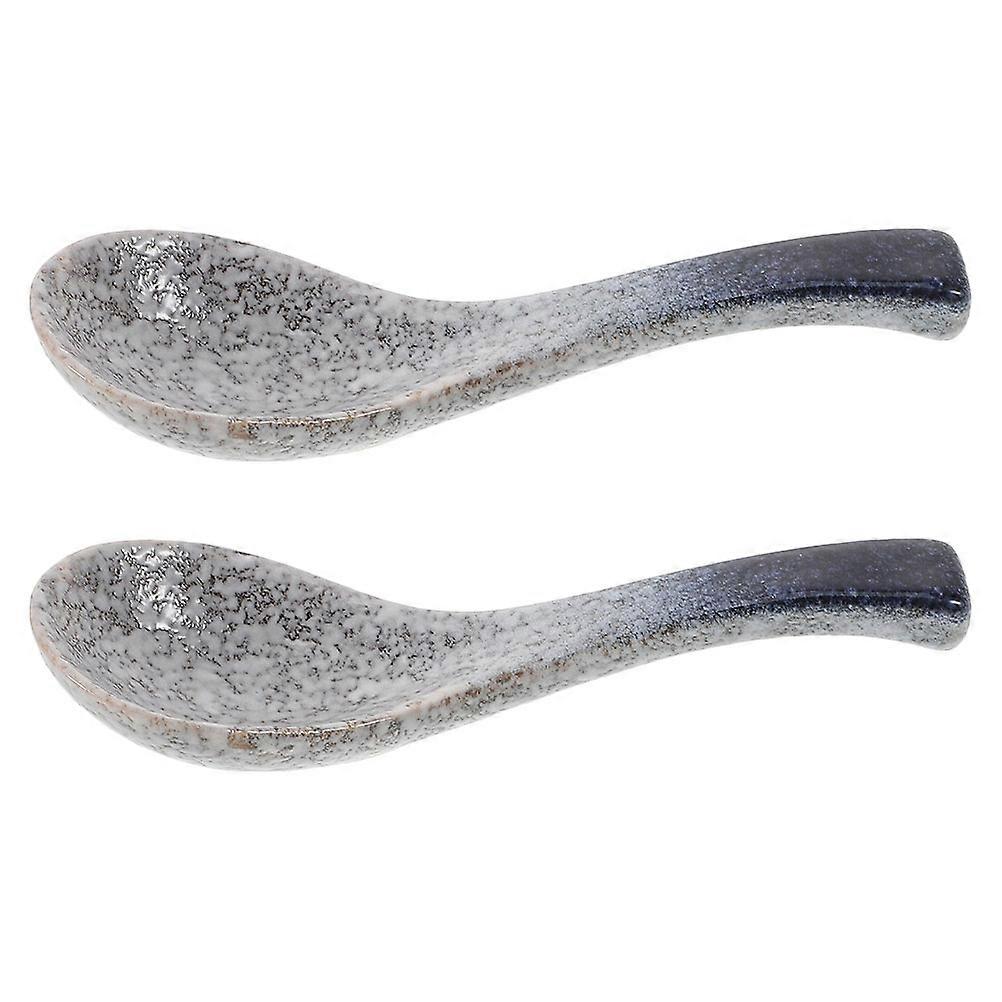 Japanese Retro Ceramic Spoons for Soup Serving 2Pcs Unique Porcelain Tableware