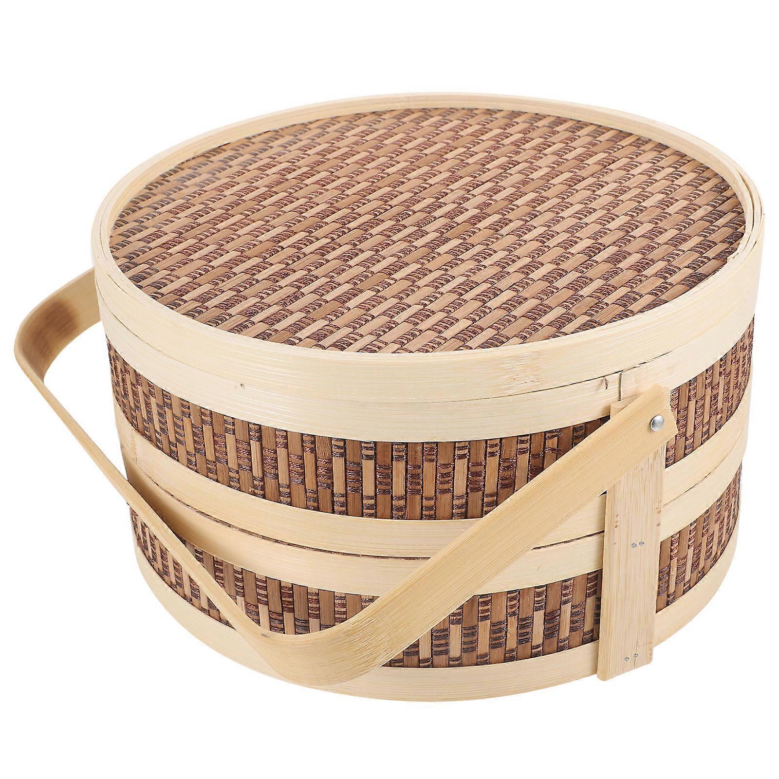 Rustic Weaving Case Food Container for Outdoor Use Wood Portable Handheld 1Pcs
