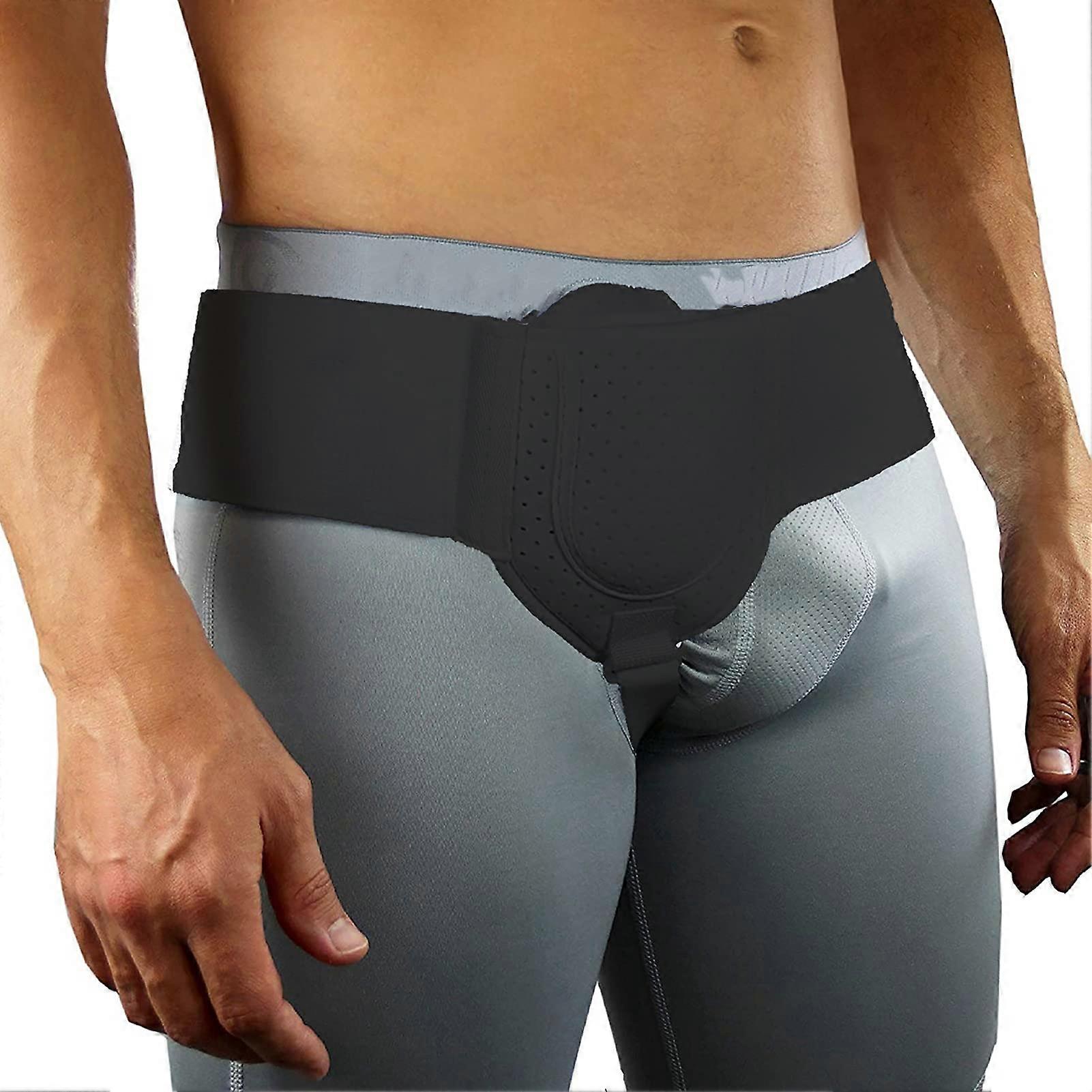 Hernia Belt for Men, Adjustable Left or Right Side Support Band After Surgery, One Size, Black, with Removable Compression Pad