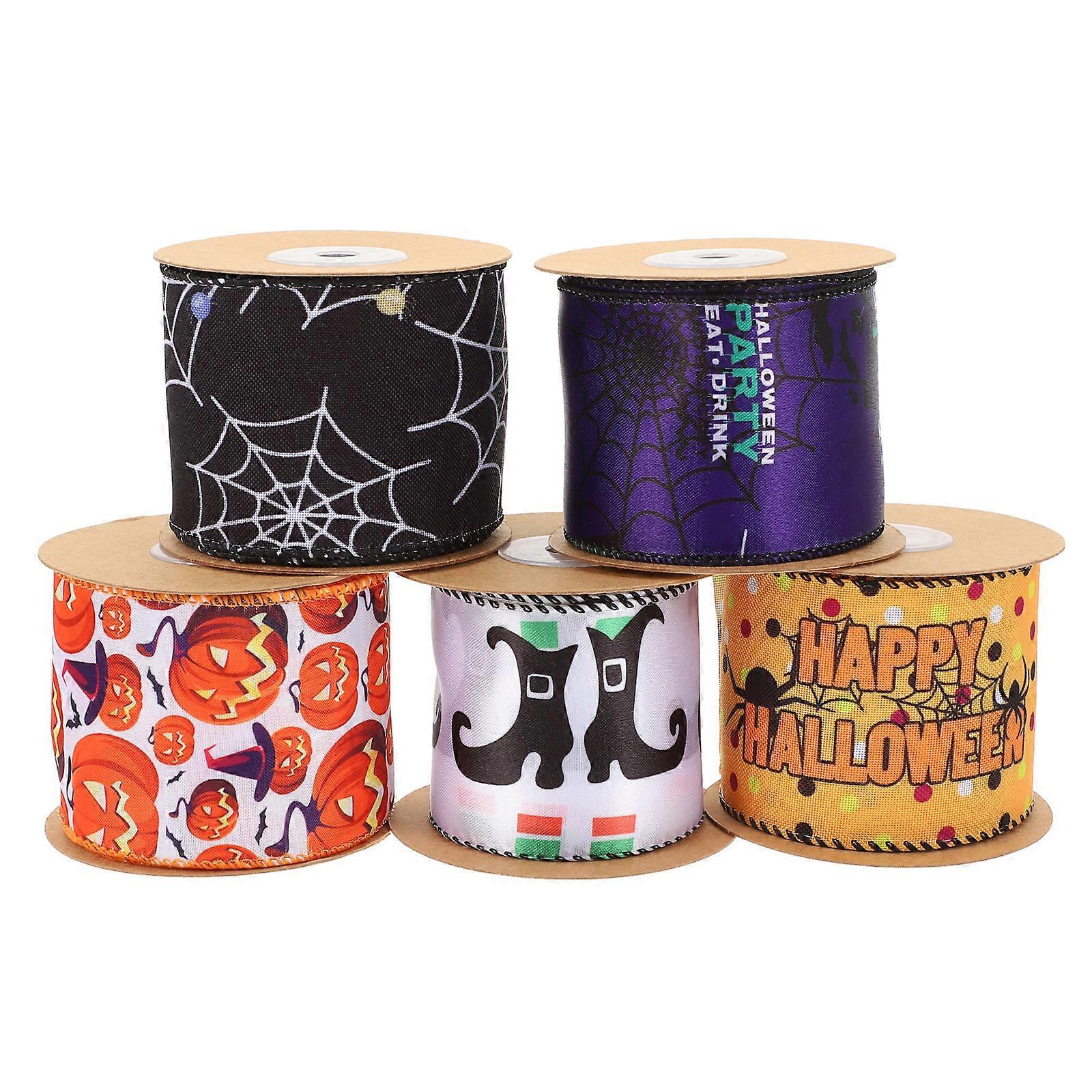 Crafts Decorative Halloween Wrapping Ribbon Assorted Color Webbing Accessory 450x6.5cm 5Pack