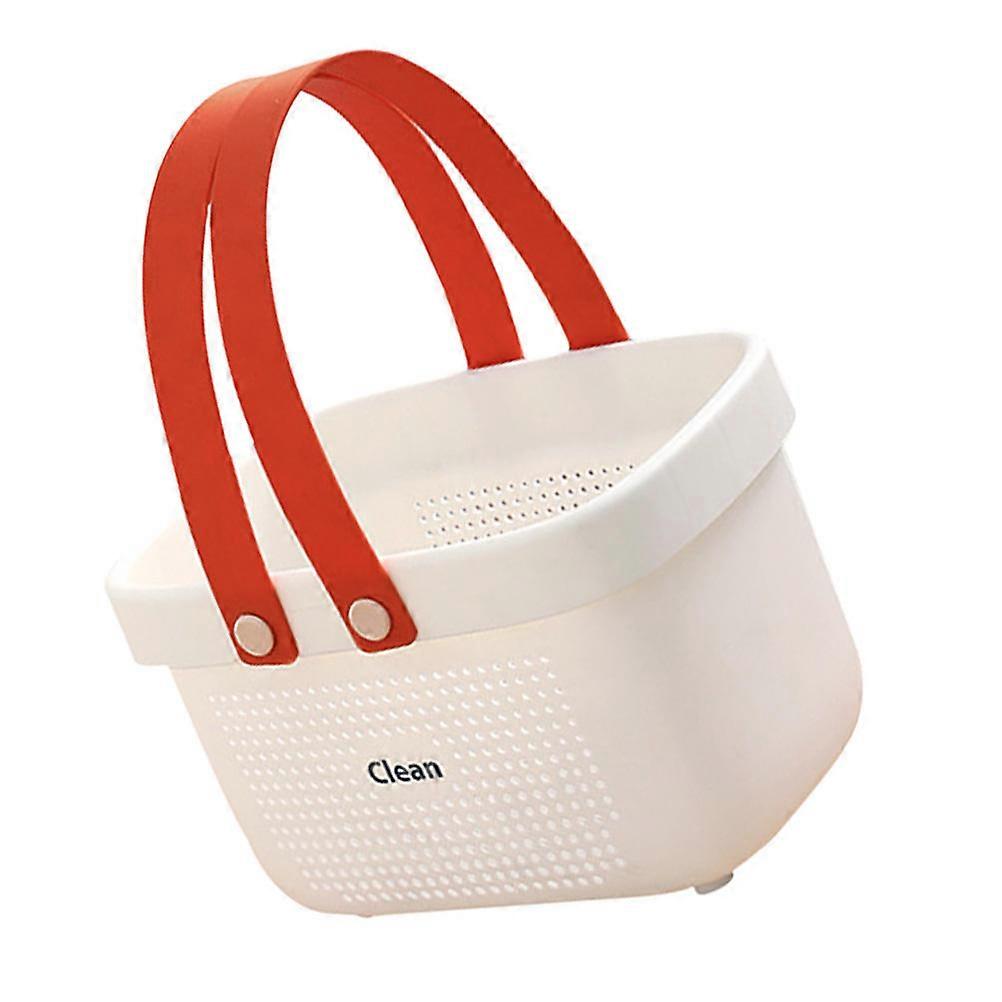 Hollow Out Portable Toiletry Basket with Handle, Small Orange White Bathroom Storage Organizer for Shower Essentials, Draining Design Bath Supply