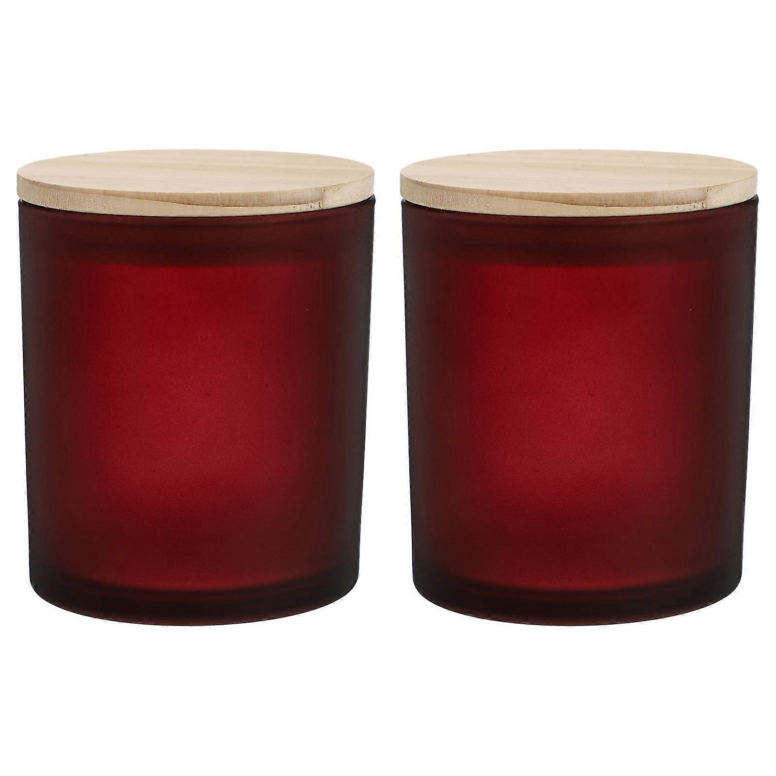 Red Glass Candle Cups for Storing and Reusable with Pine Cover 2 Pieces